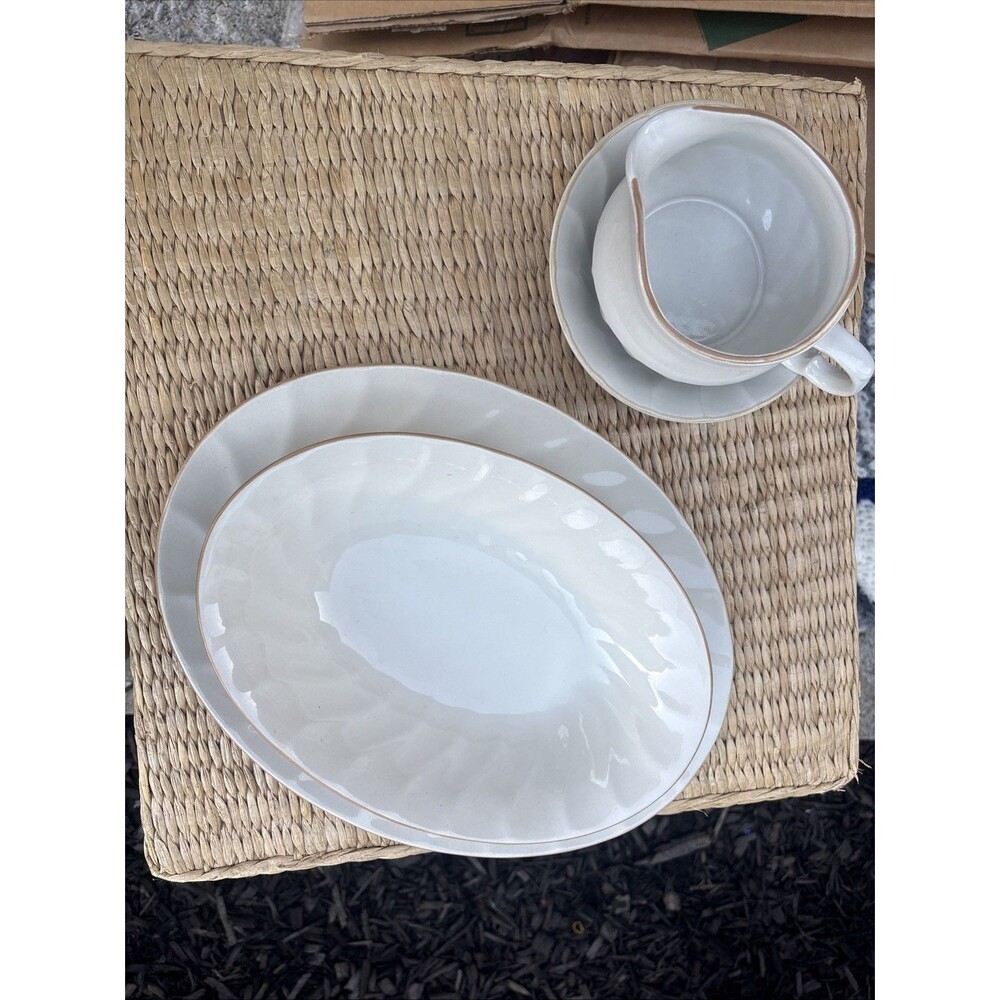 Beautiful Sculptura  China Set W Gravy Bowl Big And Small Serving Trays And Dish